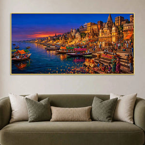 Sacred Banaras Riverside Canvas Painting for Bedroom Decor