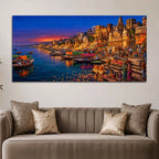 Sacred Banaras Riverside Canvas Painting for Bedroom Decor