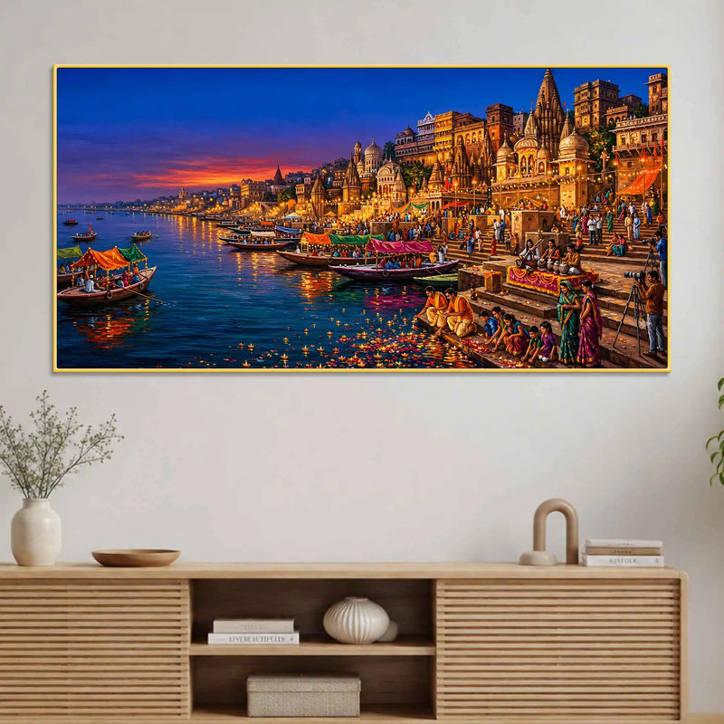 Sacred Banaras Riverside Canvas Painting for Bedroom Decor