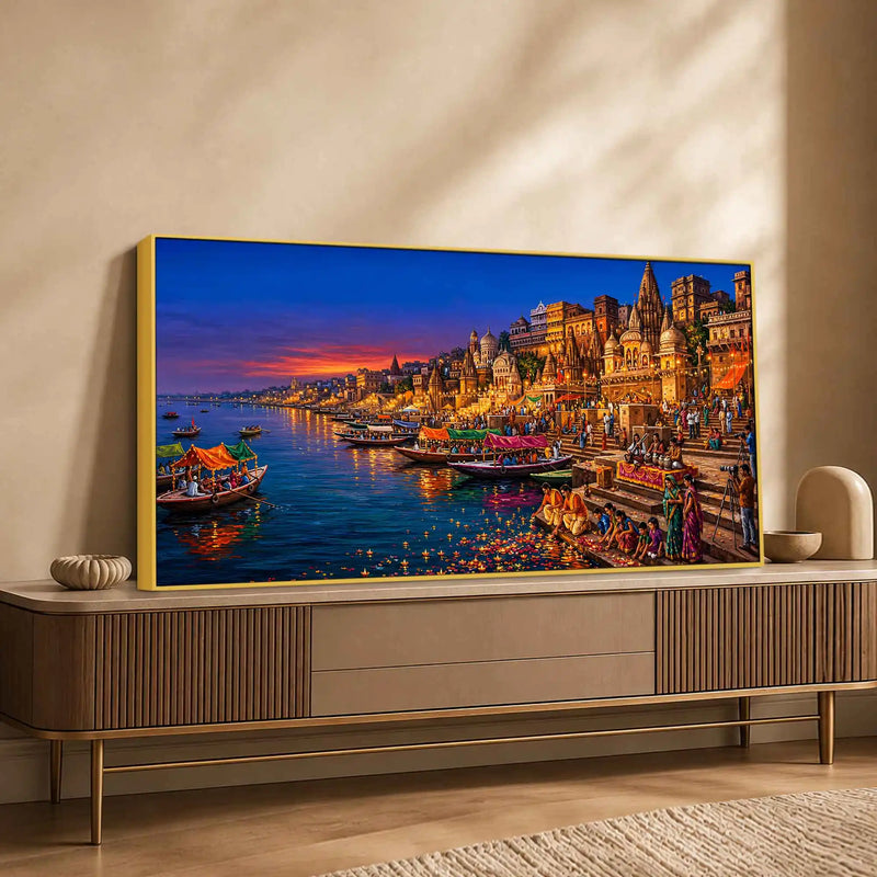 Sacred Banaras Riverside Canvas Painting for Bedroom Decor