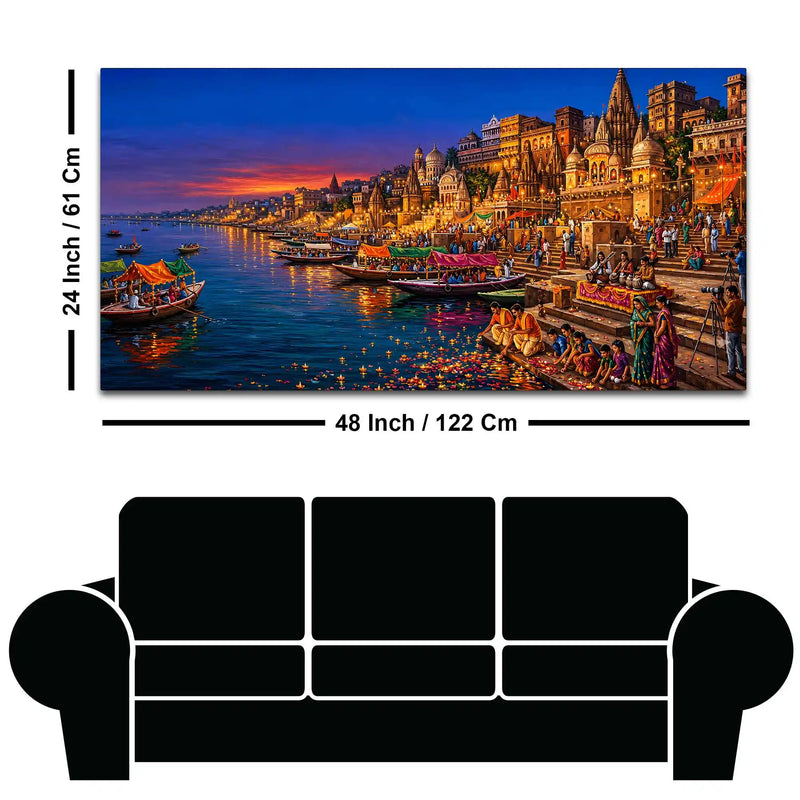Sacred Banaras Riverside Canvas Painting for Bedroom Decor