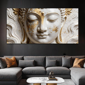 Sacred Buddha Face Marble Relief 3D Canvas Wall Painting