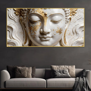 Sacred Buddha Face Marble Relief 3D Canvas Wall Painting
