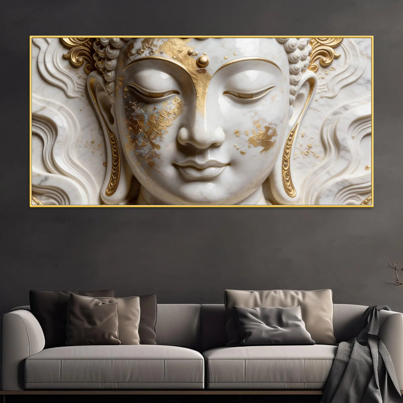 Sacred Buddha Face Marble Relief 3D Canvas Wall Painting