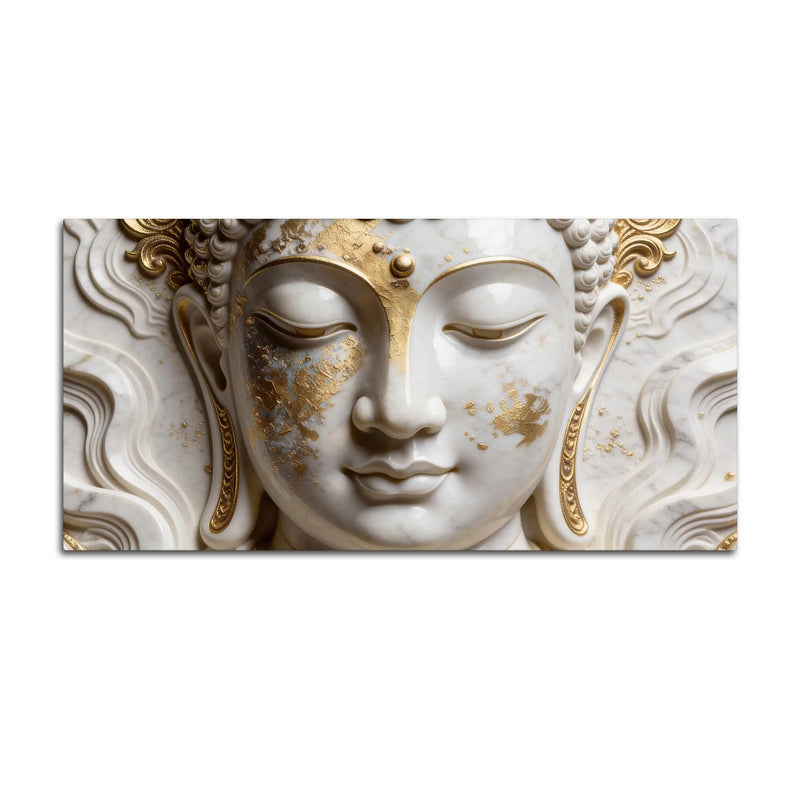 Sacred Buddha Face Marble Relief 3D Canvas Wall Painting