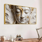 Sacred Buddha Face Marble Relief 3D Canvas Wall Painting
