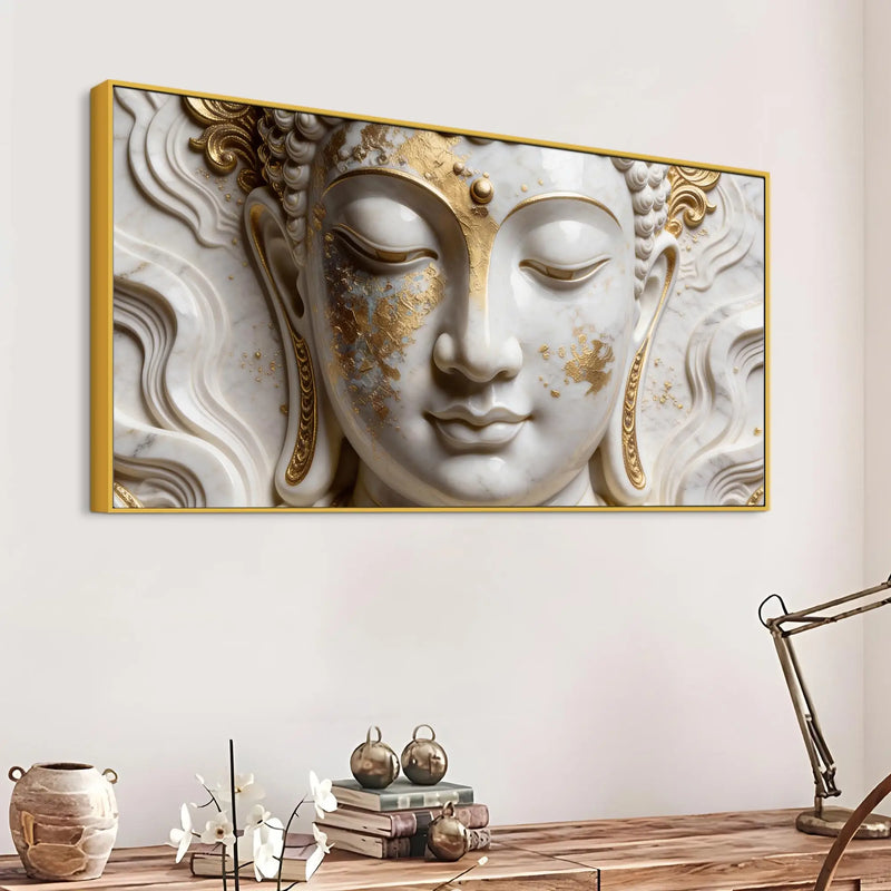 Sacred Buddha Face Marble Relief 3D Canvas Wall Painting
