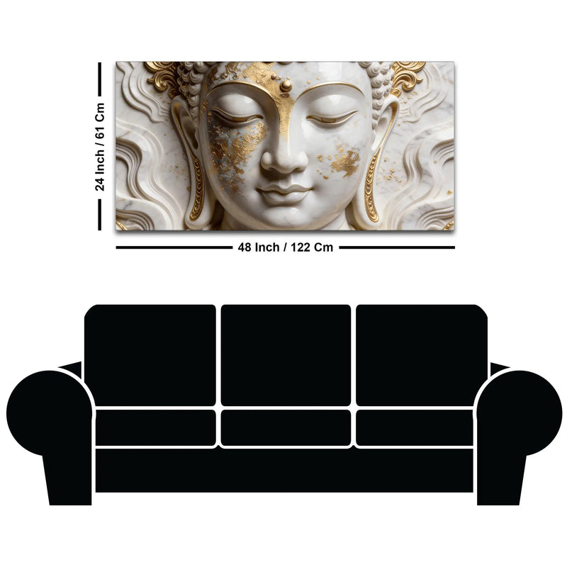 Sacred Buddha Face Marble Relief 3D Canvas Wall Painting