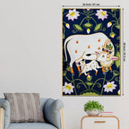 Sacred Cow and Calf Pichwai Painting | Ethnic Wall Art