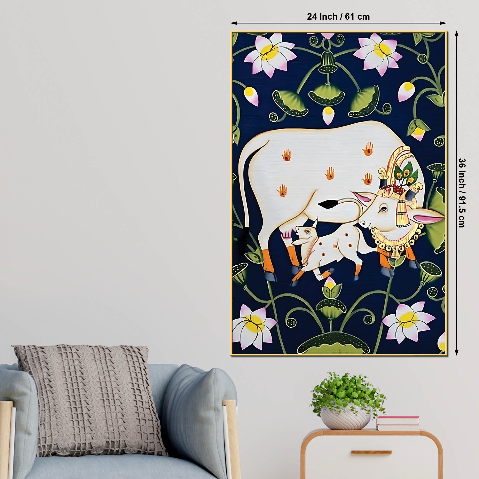 Sacred Cow and Calf Pichwai Painting | Ethnic Wall Art