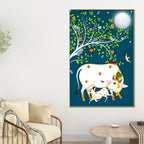 Sacred Cow and Calf Tree of Life Night Canvas Painting