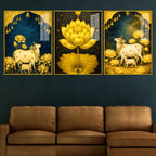 Sacred Cow and Lotus Floating Acrylic Painting Set of 3