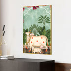 Sacred Cow & Calf Garden Art Pichwai Style Canvas Painting