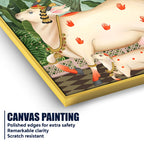 Sacred Cow & Calf Garden Art Pichwai Style Canvas Painting