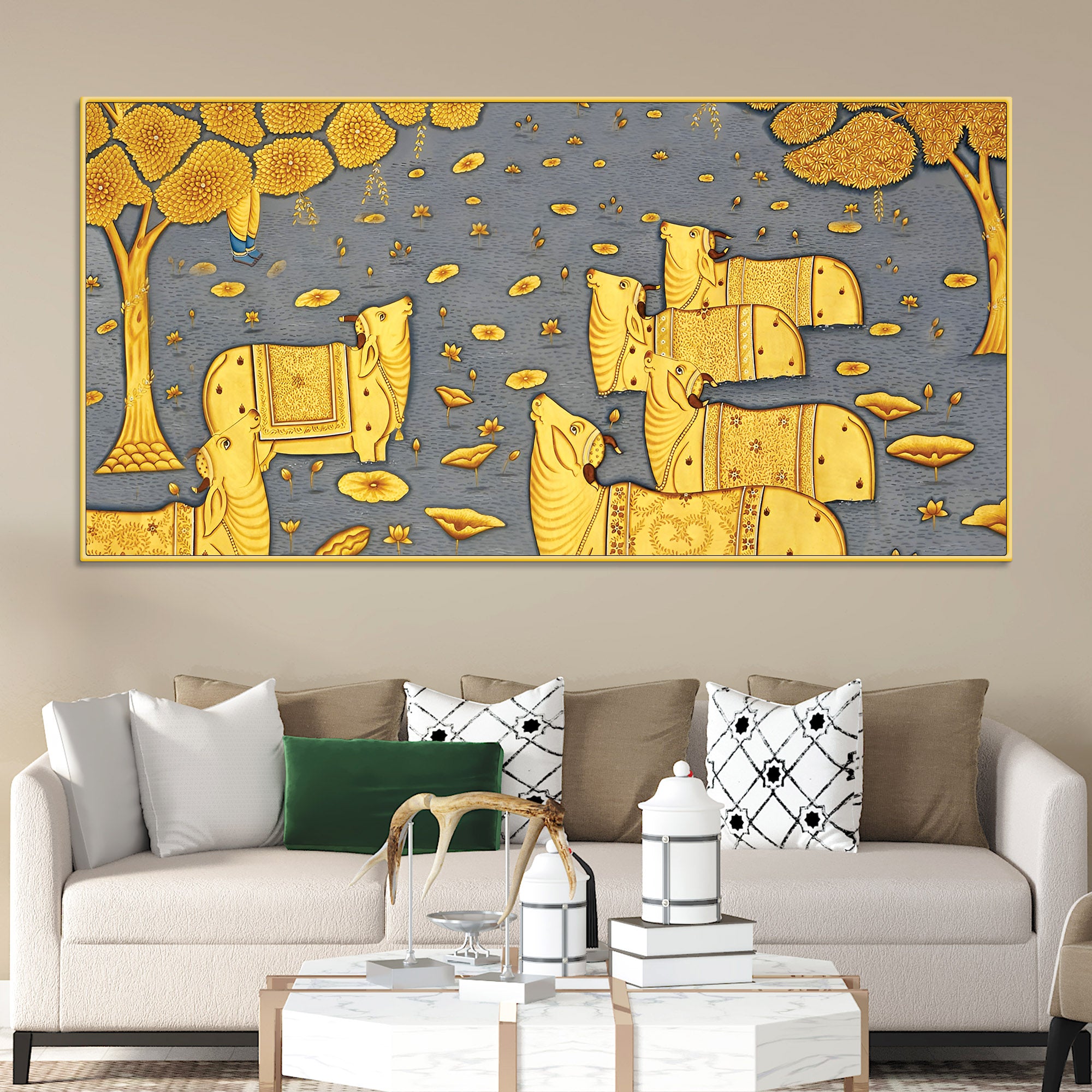 Sacred Cow Pichwai Art Religious Wall Painting