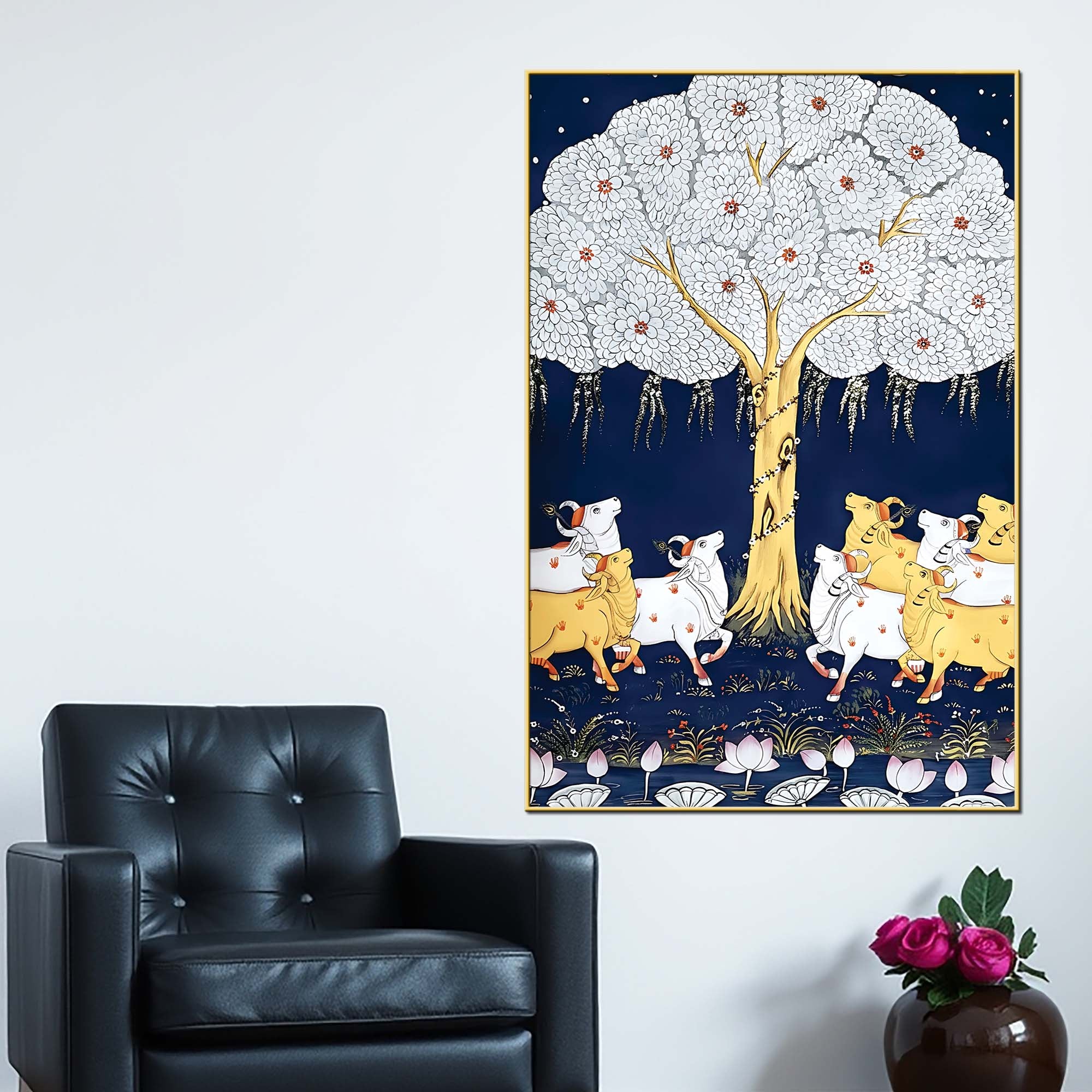 Sacred Cow Pichwai Canvas Painting | Traditional Indian Wall Decor