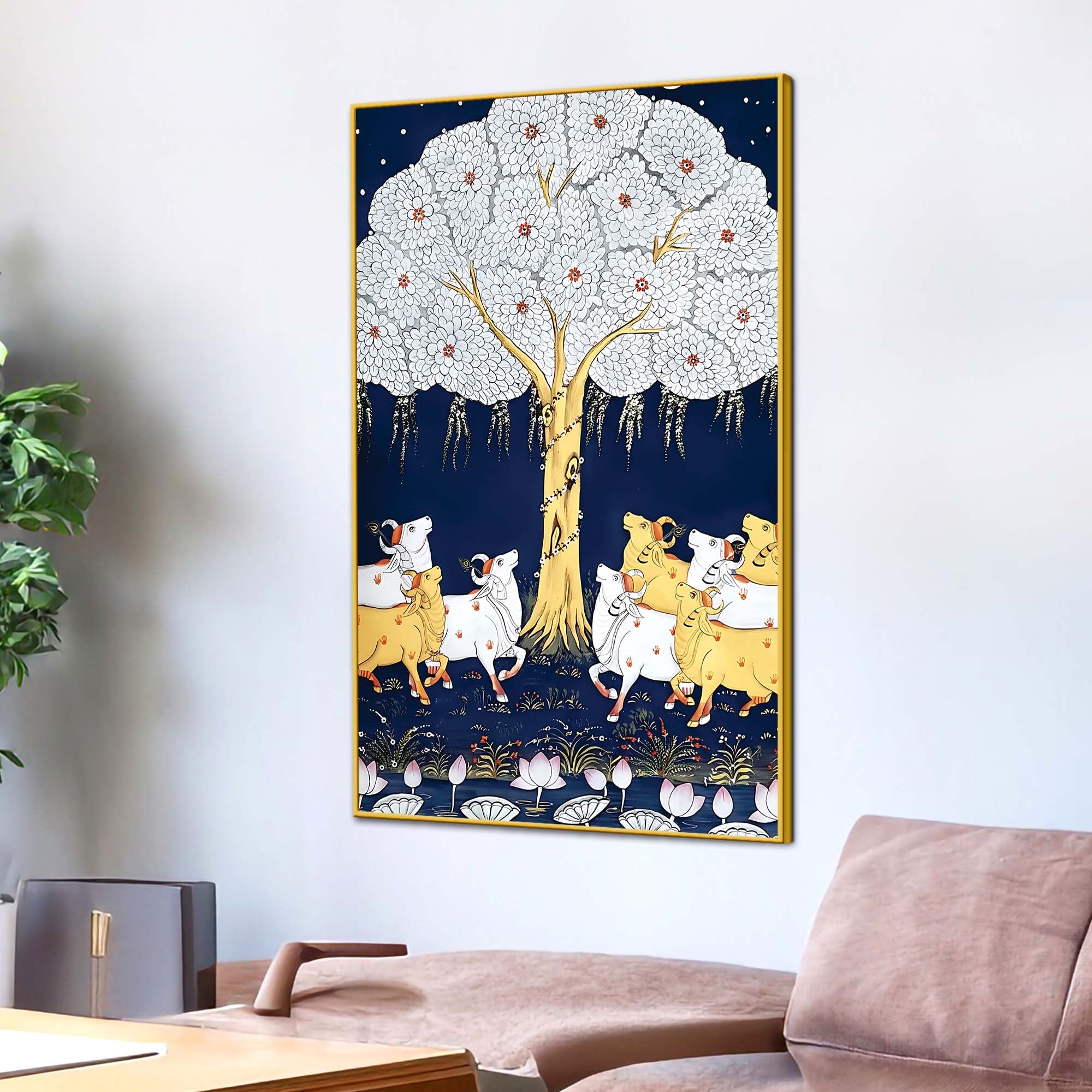 Sacred Cow Pichwai Canvas Painting | Traditional Indian Wall Decor