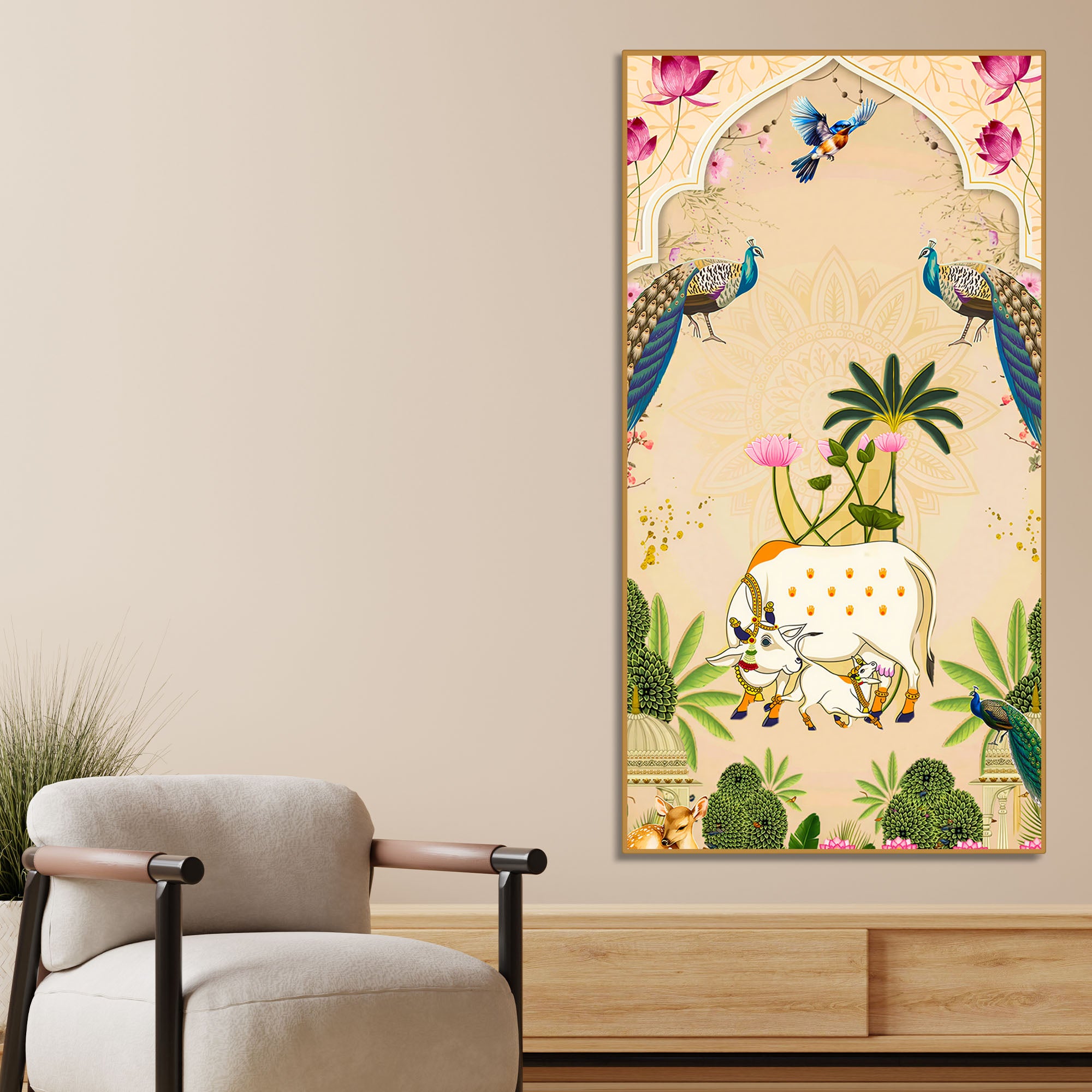Sacred Cow Pichwai Canvas Wall Painting | Living Room Wall Decor
