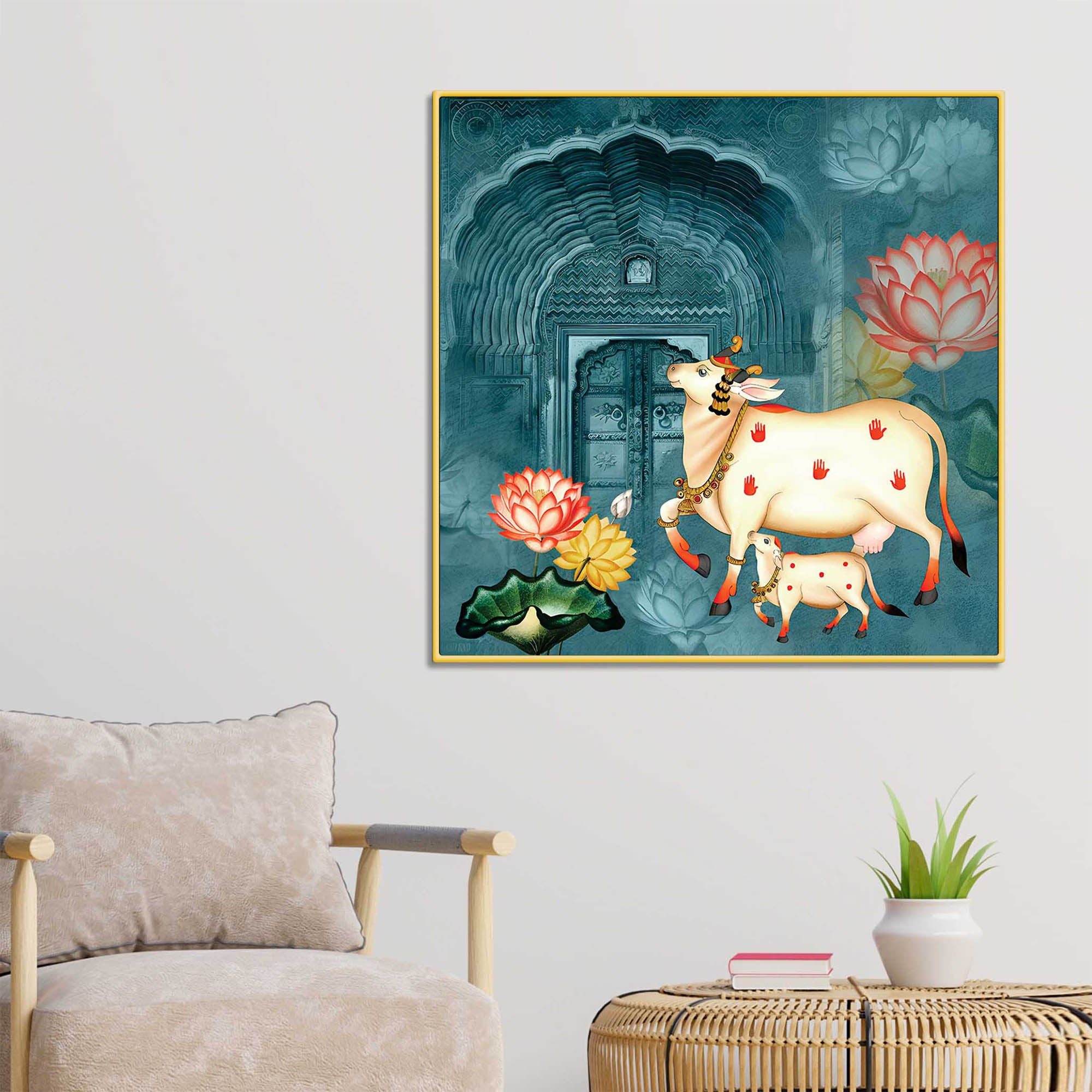 Sacred Cow Pichwai Painting | Traditional Indian Spiritual Home Décor