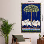 Sacred Cow Procession Under the Tree Pichwai Canvas Wall Painting
