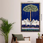Sacred Cow Procession Under the Tree Pichwai Canvas Wall Painting