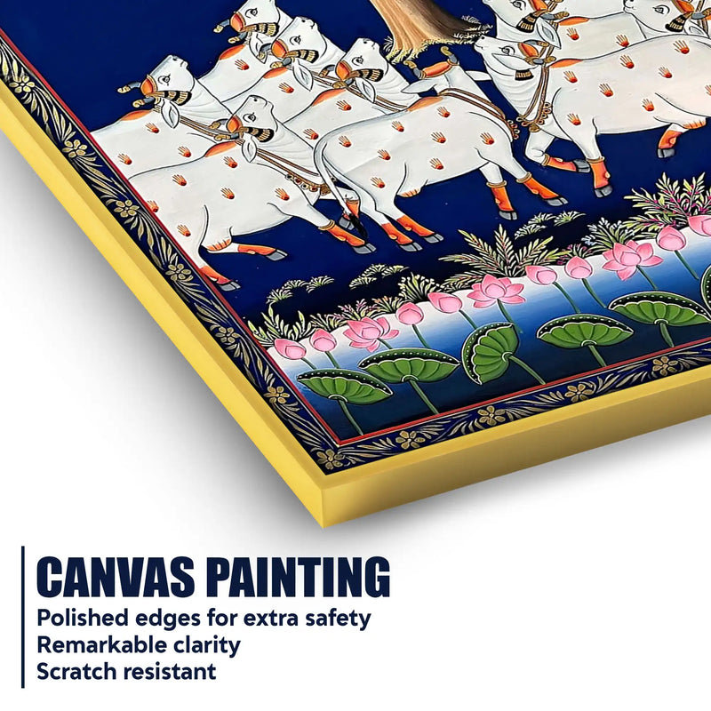 Sacred Cow Procession Under the Tree Pichwai Canvas Wall Painting