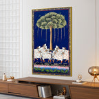 Sacred Cow Procession Under the Tree Pichwai Canvas Wall Painting