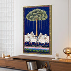 Sacred Cow Procession Under the Tree Pichwai Canvas Wall Painting