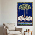 Sacred Cow Procession Under the Tree Pichwai Canvas Wall Painting