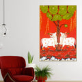 sacred-cow-under-tree-indian-village-folk-art-canvas-wall-painting