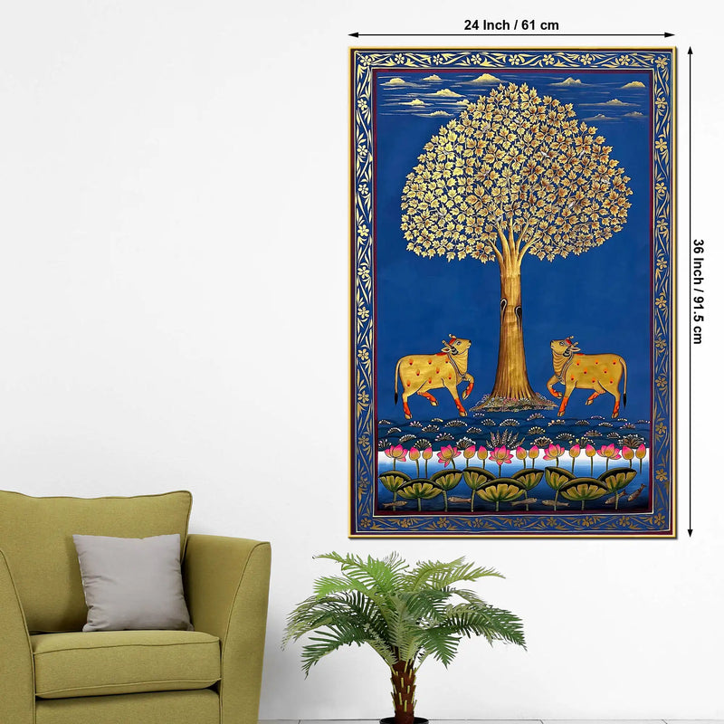 Sacred Cows Under The Tree of Life Pichwai Canvas Wall Painting