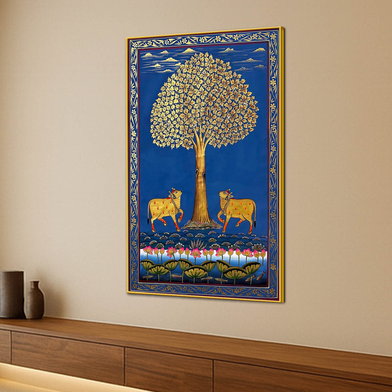 Sacred Cows Under The Tree of Life Pichwai Canvas Wall Painting