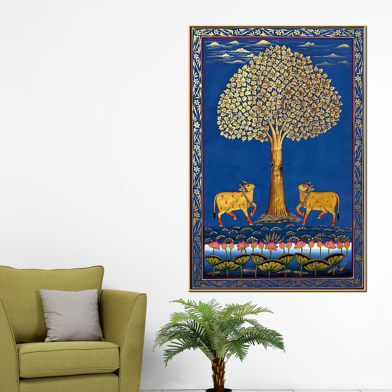 Sacred Cows Under The Tree of Life Pichwai Canvas Wall Painting