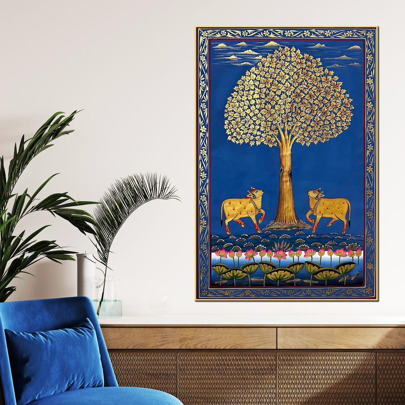 Sacred Cows Under The Tree of Life Pichwai Canvas Wall Painting