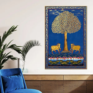 Sacred Cows Under The Tree of Life Pichwai Canvas Wall Painting