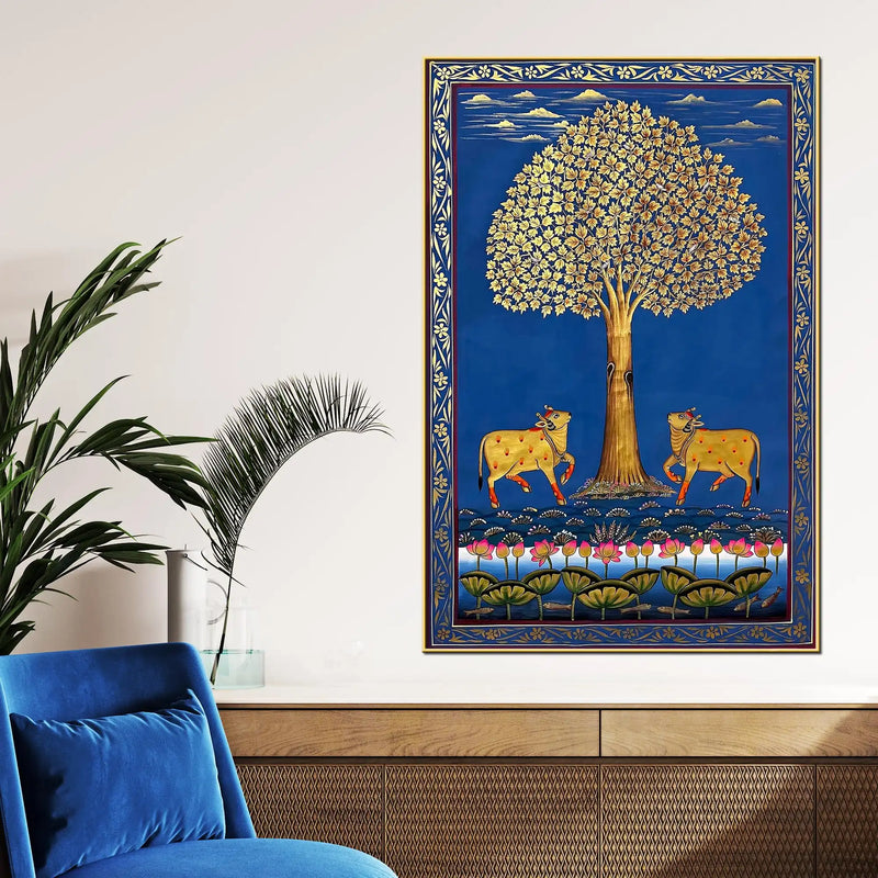 Sacred Cows Under The Tree of Life Pichwai Canvas Wall Painting