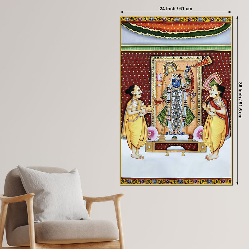 Sacred Darshan of Shrinathji with Devotees Traditional Canvas Wall Painting