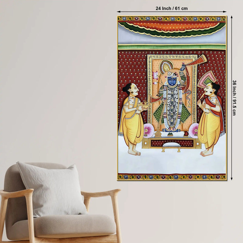 Sacred Darshan of Shrinathji with Devotees Traditional Canvas Wall Painting