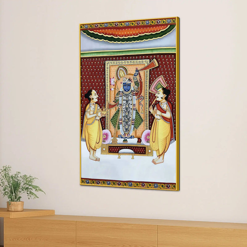 Sacred Darshan of Shrinathji with Devotees Traditional Canvas Wall Painting