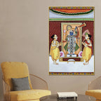 Sacred Darshan of Shrinathji with Devotees Traditional Canvas Wall Painting
