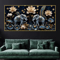 Sacred Elephant Duo with Golden Lotus & Peacock Feathers 3D Canvas Wall Painting
