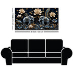 Sacred Elephant Duo with Golden Lotus & Peacock Feathers 3D Canvas Wall Painting