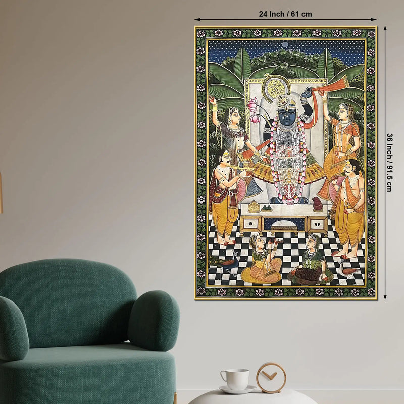 Sacred Evening Aarti of Shrinathji in Temple Spiritual Canvas Wall Painting