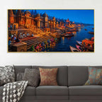 Sacred Evening at Kashi Ghats Canvas Wall Painting