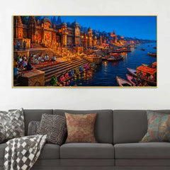Sacred Evening at Kashi Ghats Canvas Wall Painting
