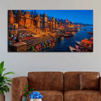 Sacred Evening at Kashi Ghats Canvas Wall Painting