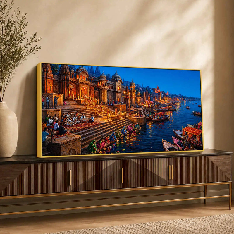 Sacred Evening at Kashi Ghats Canvas Wall Painting