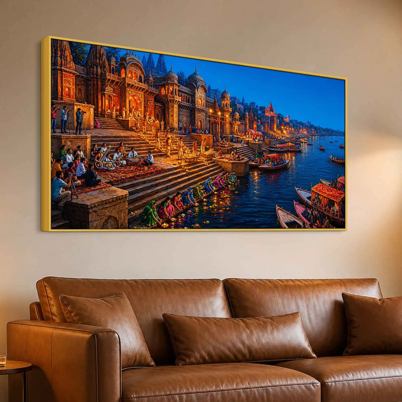 Sacred Evening at Kashi Ghats Canvas Wall Painting