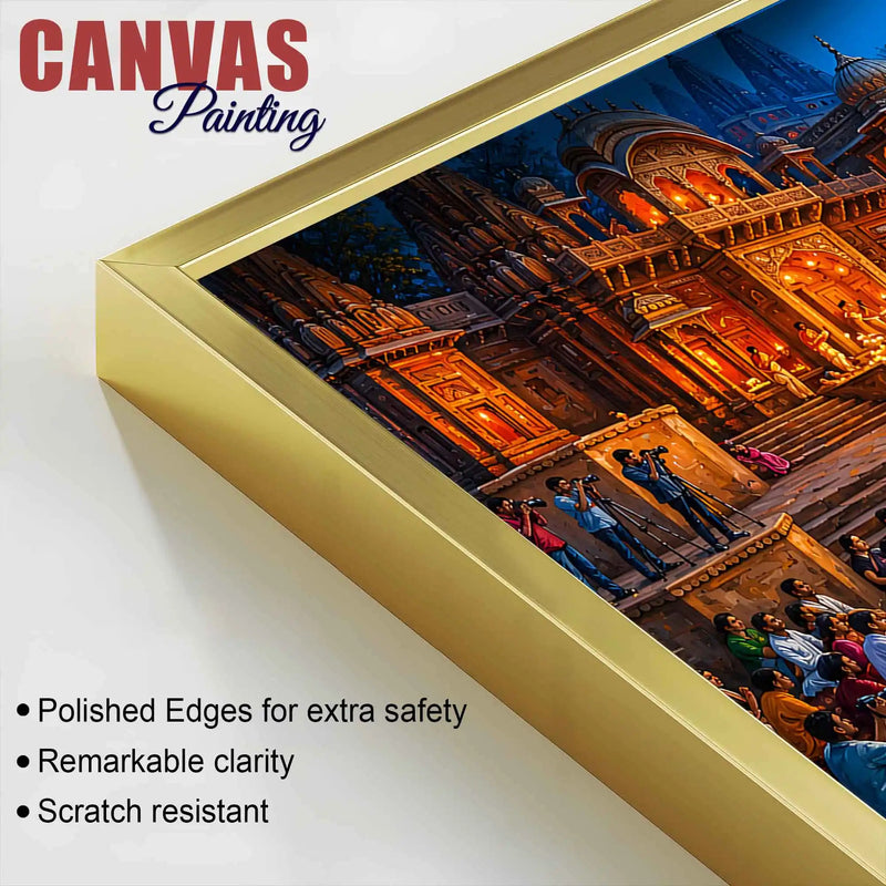 Sacred Evening at Kashi Ghats Canvas Wall Painting