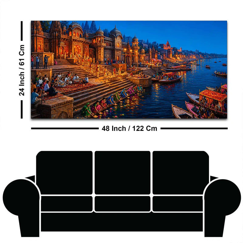 Sacred Evening at Kashi Ghats Canvas Wall Painting